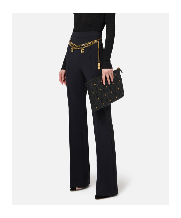ELISABETTA FRANCHI BELTED CREPE PALAZZO TROUSERS 