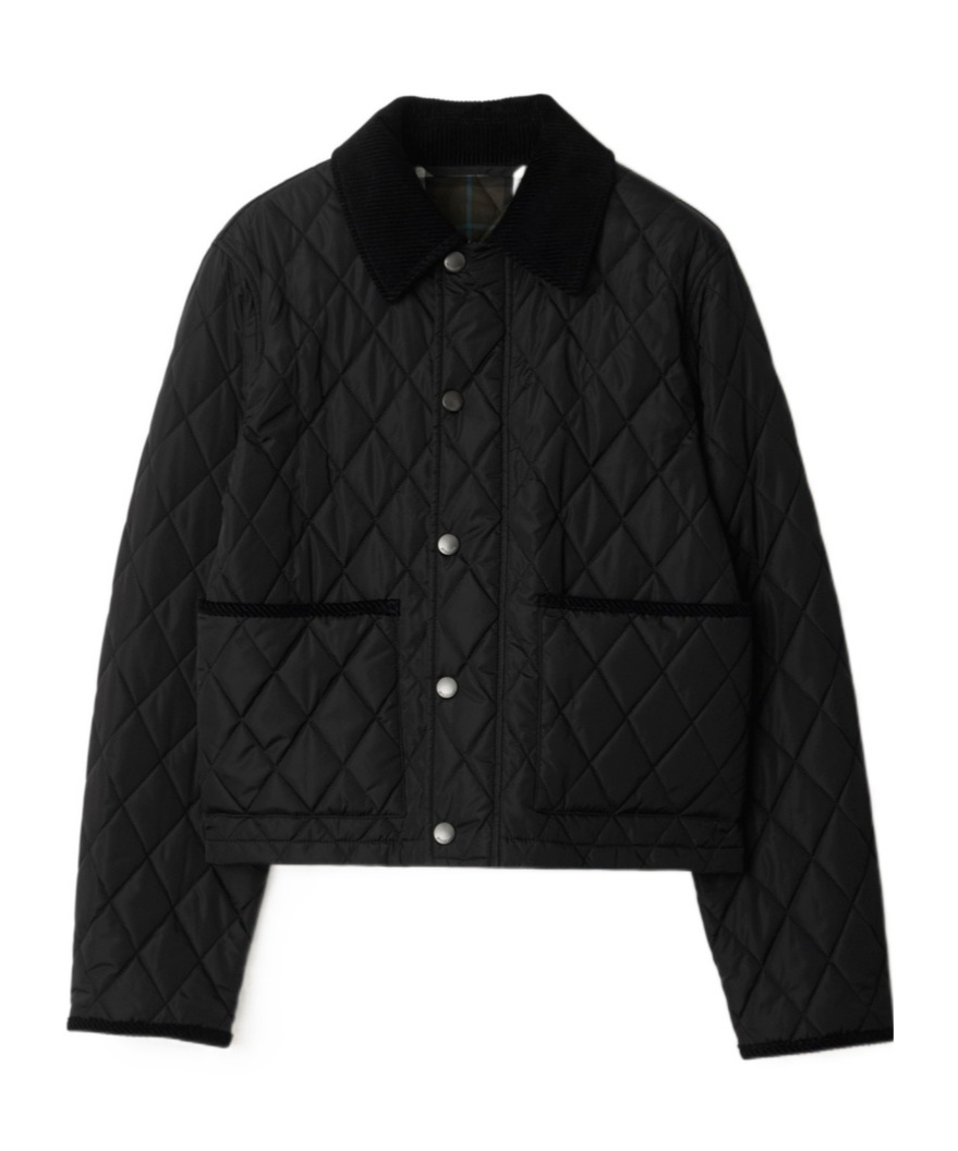 Burberry Oldham Black Quilted Jacket With Corduroy Collar In Tech Fabric Woman In Black