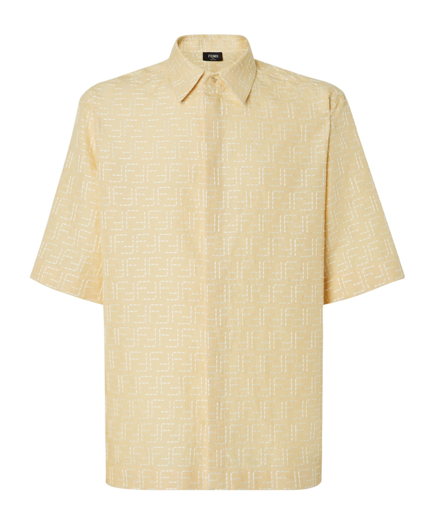 Fendi Men Jacquard Linen And Cotton Shirt With All-over Ff Embroidery In Pink