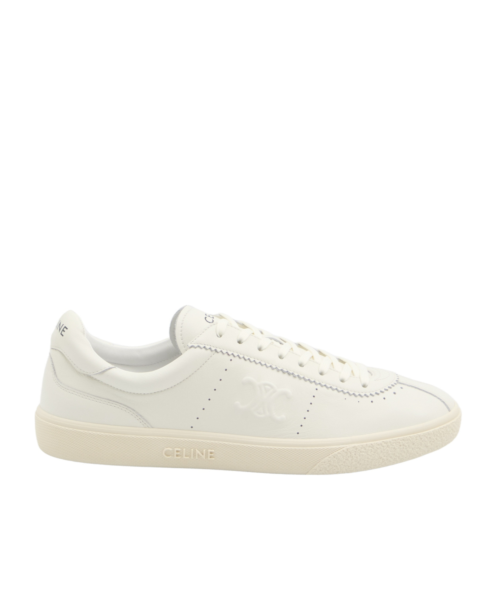 Celine Low Lace-up Sneakers With Triomphe In White