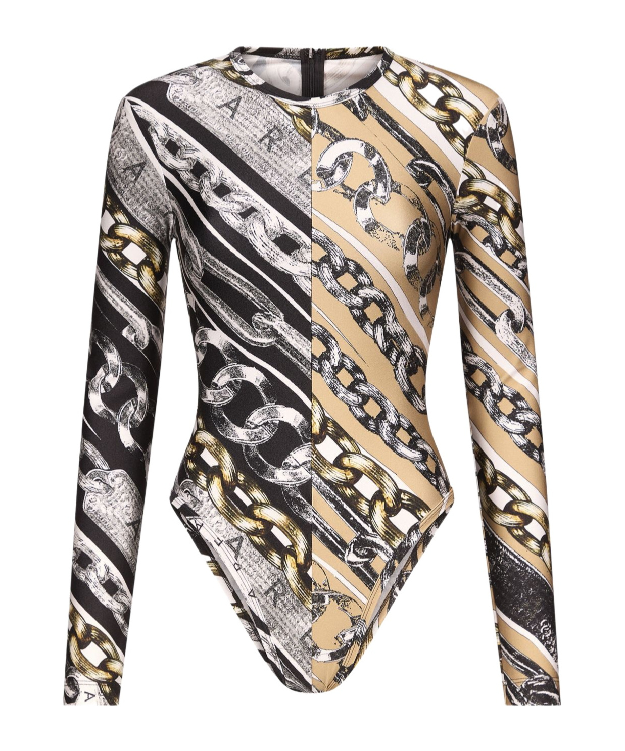 Area Chain Link-print Bodysuit In Black