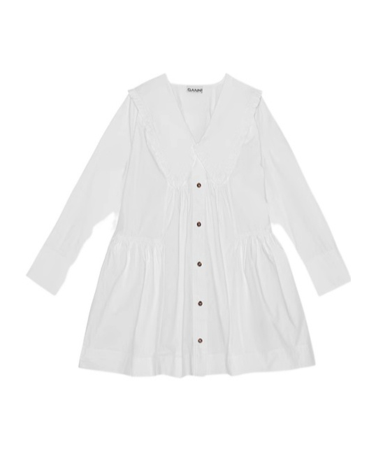 GANNI RUFFLED-TRIM COTTON MINIDRESS