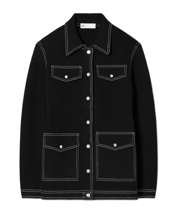 Tory Burch Topstitch Wool Jacket In Black