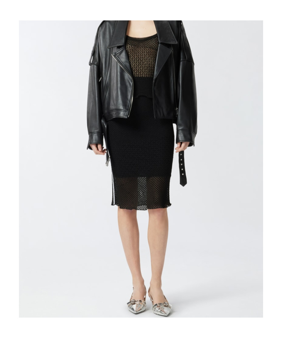 Pinko High-waisted Knitted Midi Skirt In Black