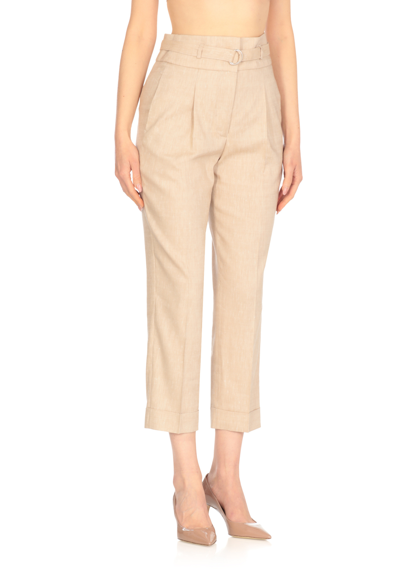 Shop Peserico Belted Trousers In Nude