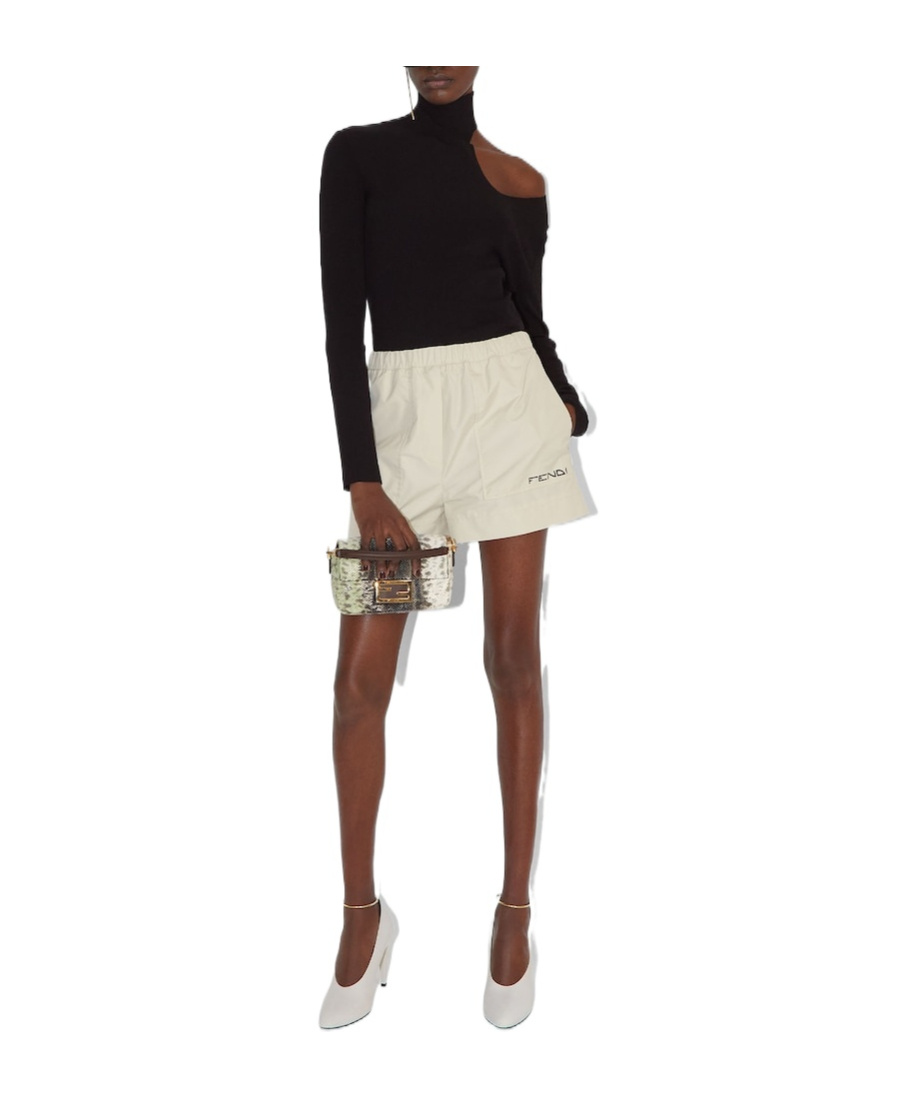 Fendi Beige Logo Print Shorts In White