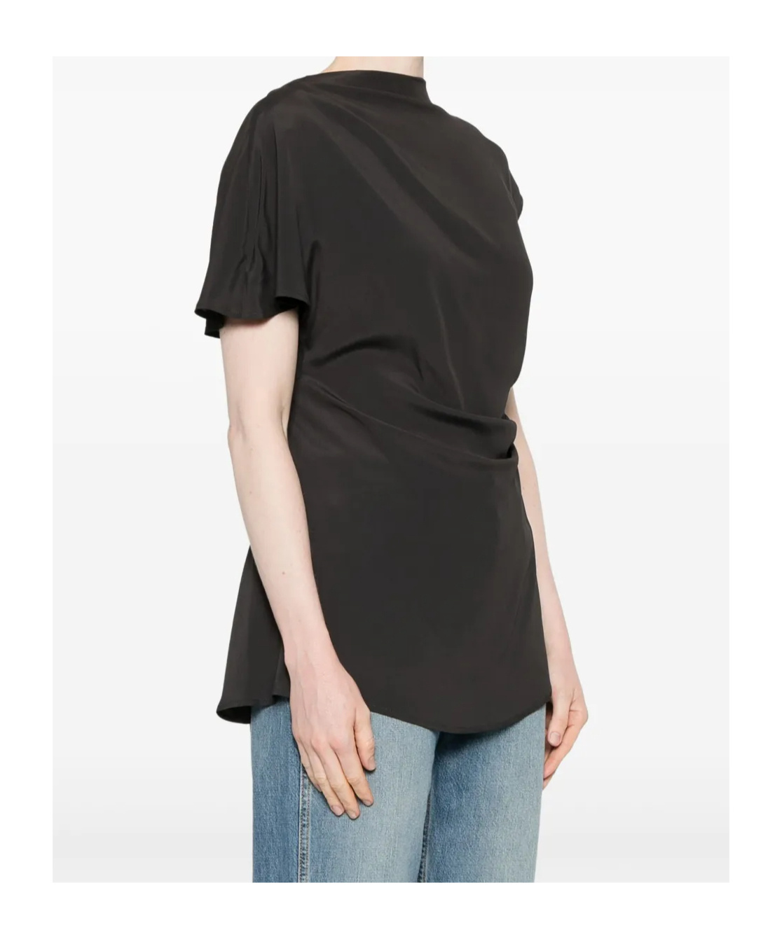 Semicouture Black Crewneck Top With Short Sleeves In Black