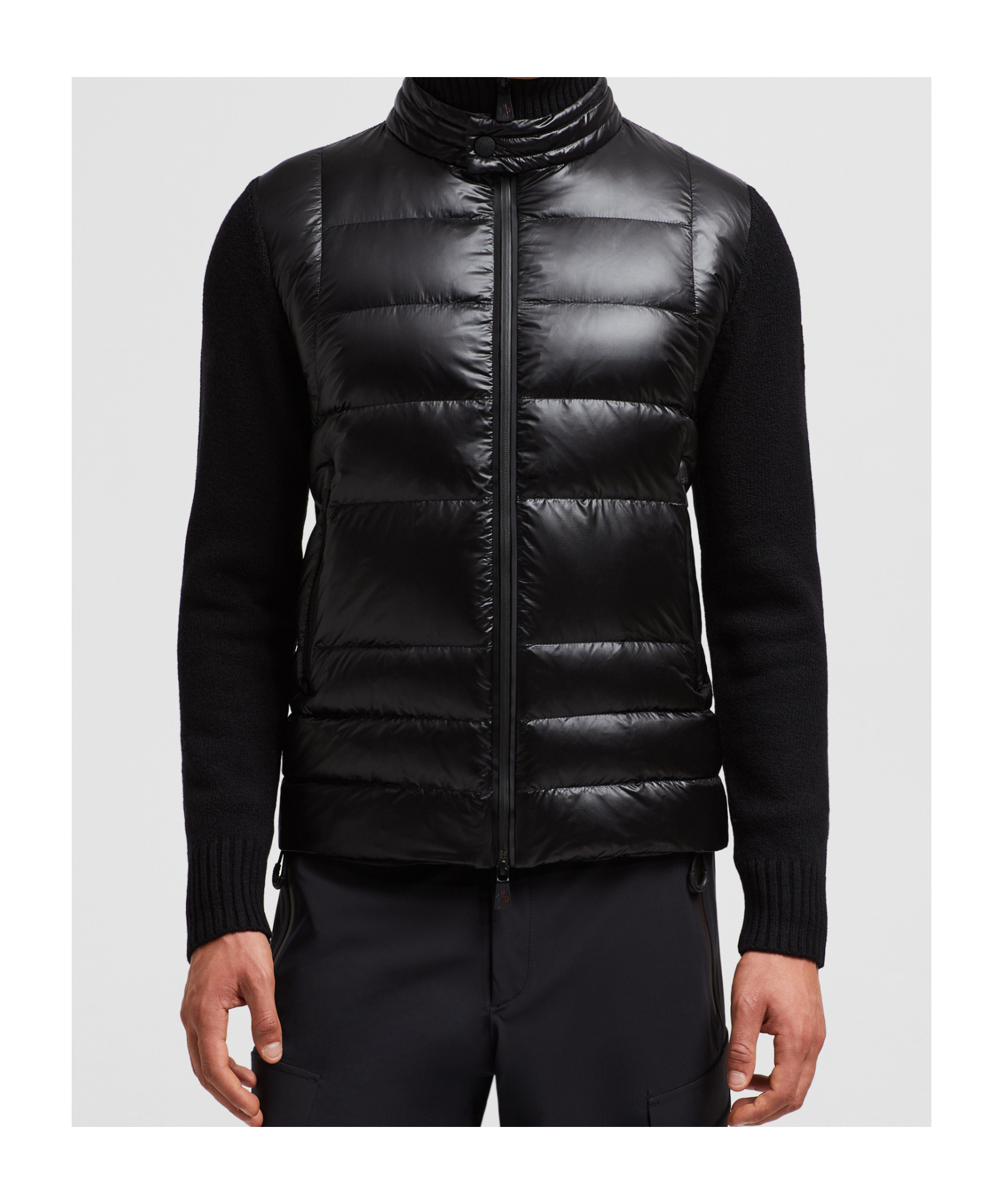 Moncler Black Wool Blend Tricot Cardigan In Black