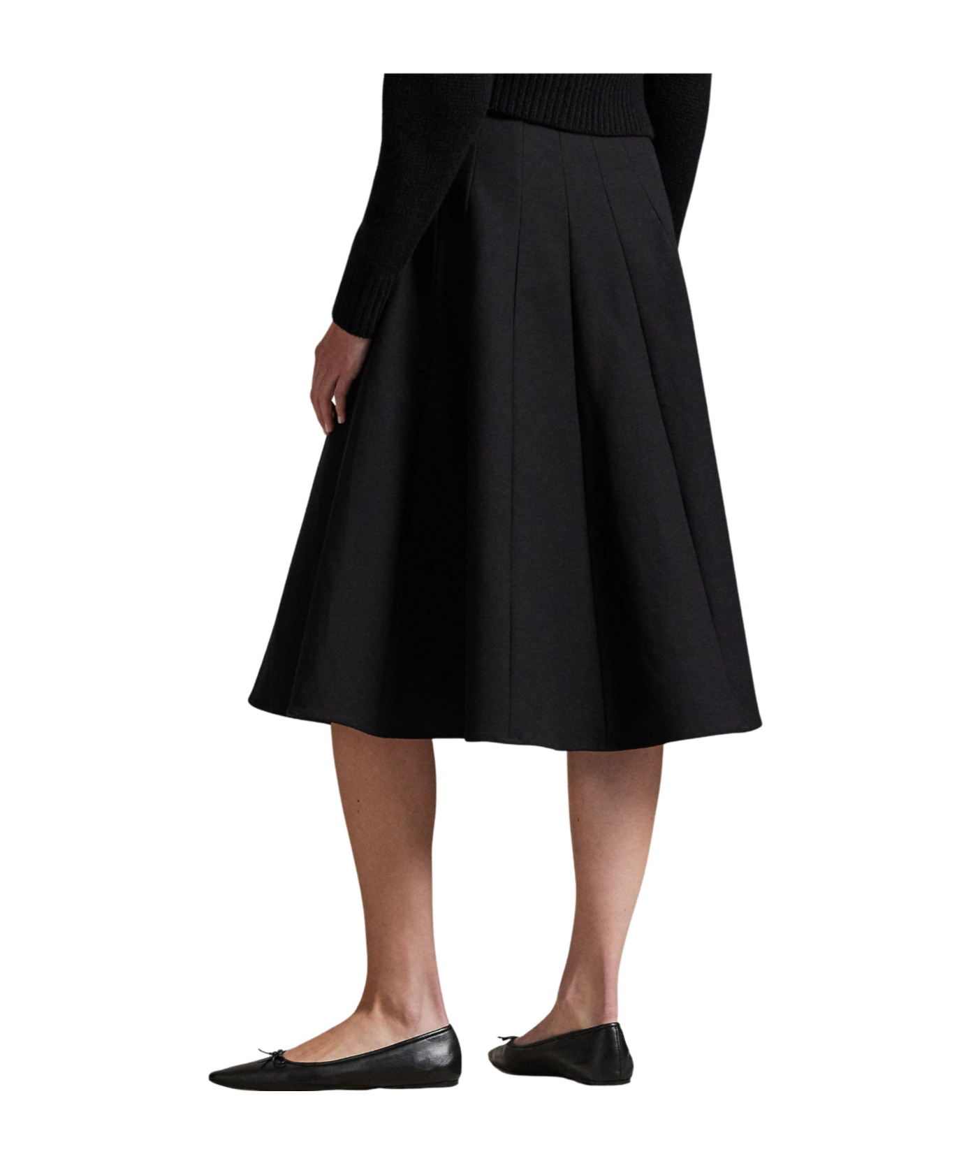 Ralph Lauren High Waist Midi Pleated Skirt In Black