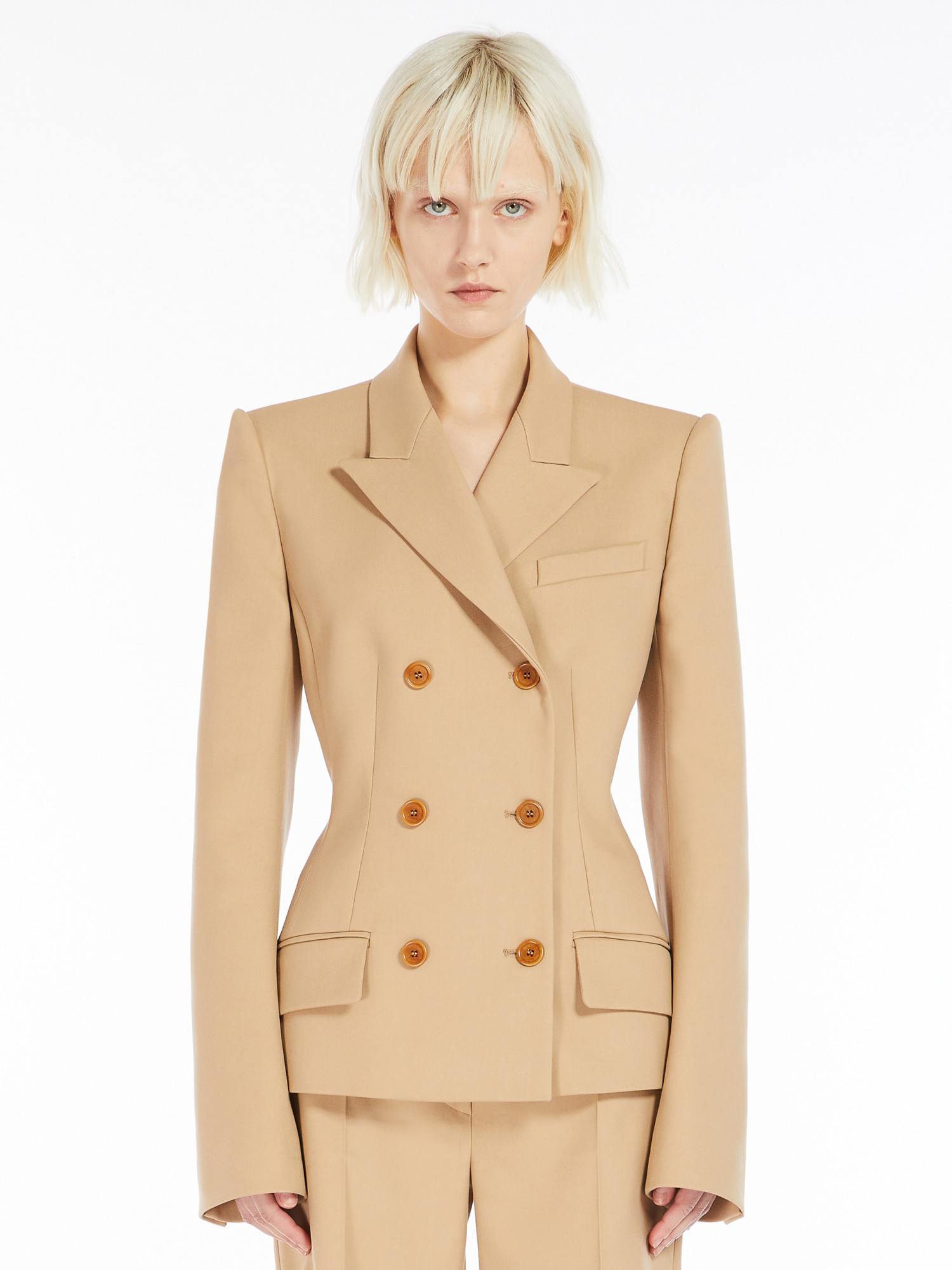 Sportmax Double-breasted Slim Suit Coat In Nude