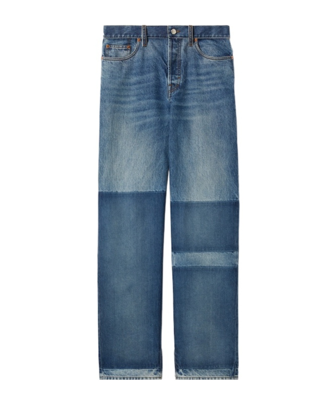 Gucci Women's Two-tone Wide-leg Jeans With Stone-washed Treatment In Blue