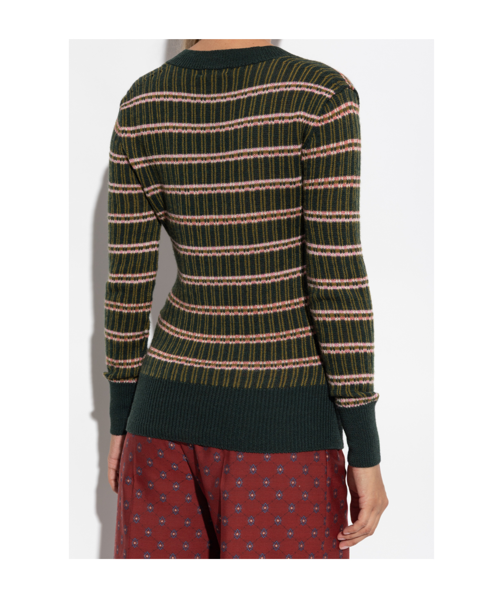 Etro Striped V-neck Sweater In Green