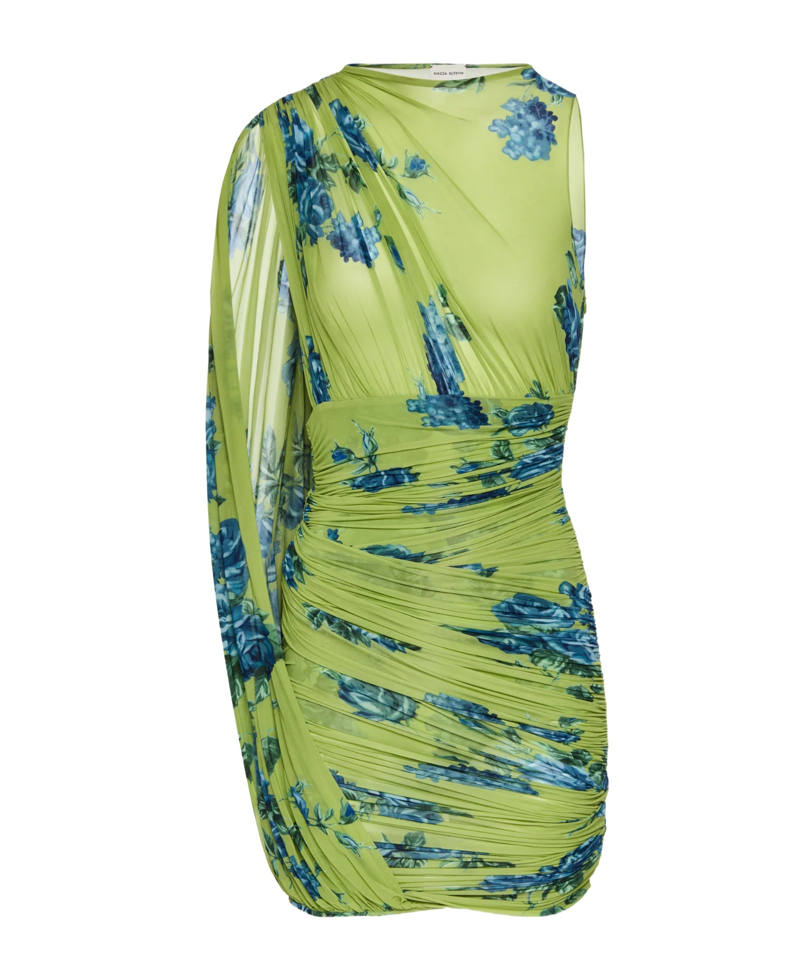 Magda Butrym Draped Floral One Shoulder Ruched Dress In Green