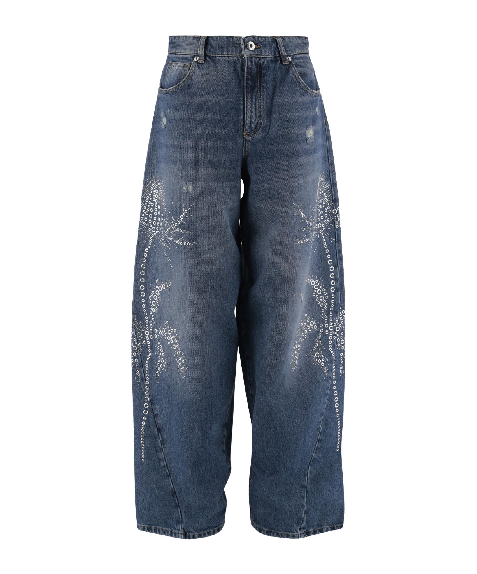 Blumarine Washed Jeans With Palm Trees In Blue