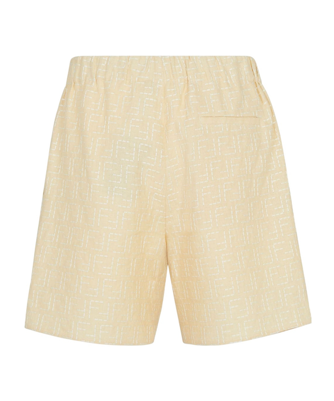 Fendi Jacquard Linen And Cotton Bermuda Shorts With All-over Ff Motif In Neutral