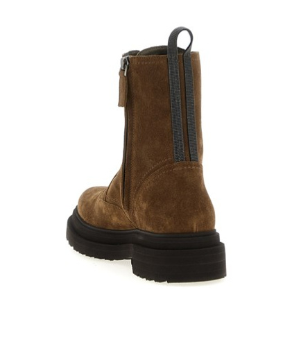 Brunello Cucinelli Round Toe Ankle Boots In Brown
