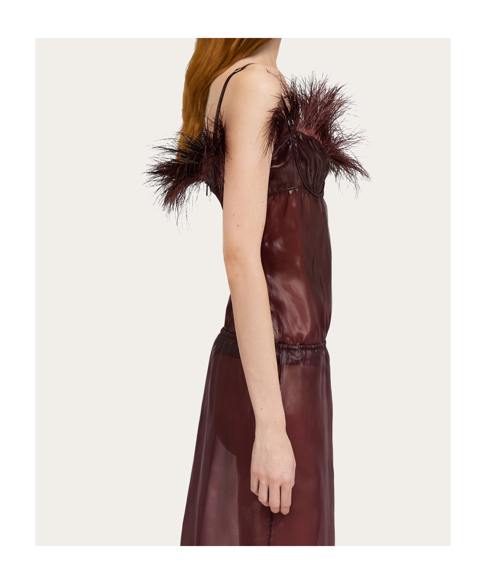 Ferragamo Feather-detailed Organza Camisole Top In Red