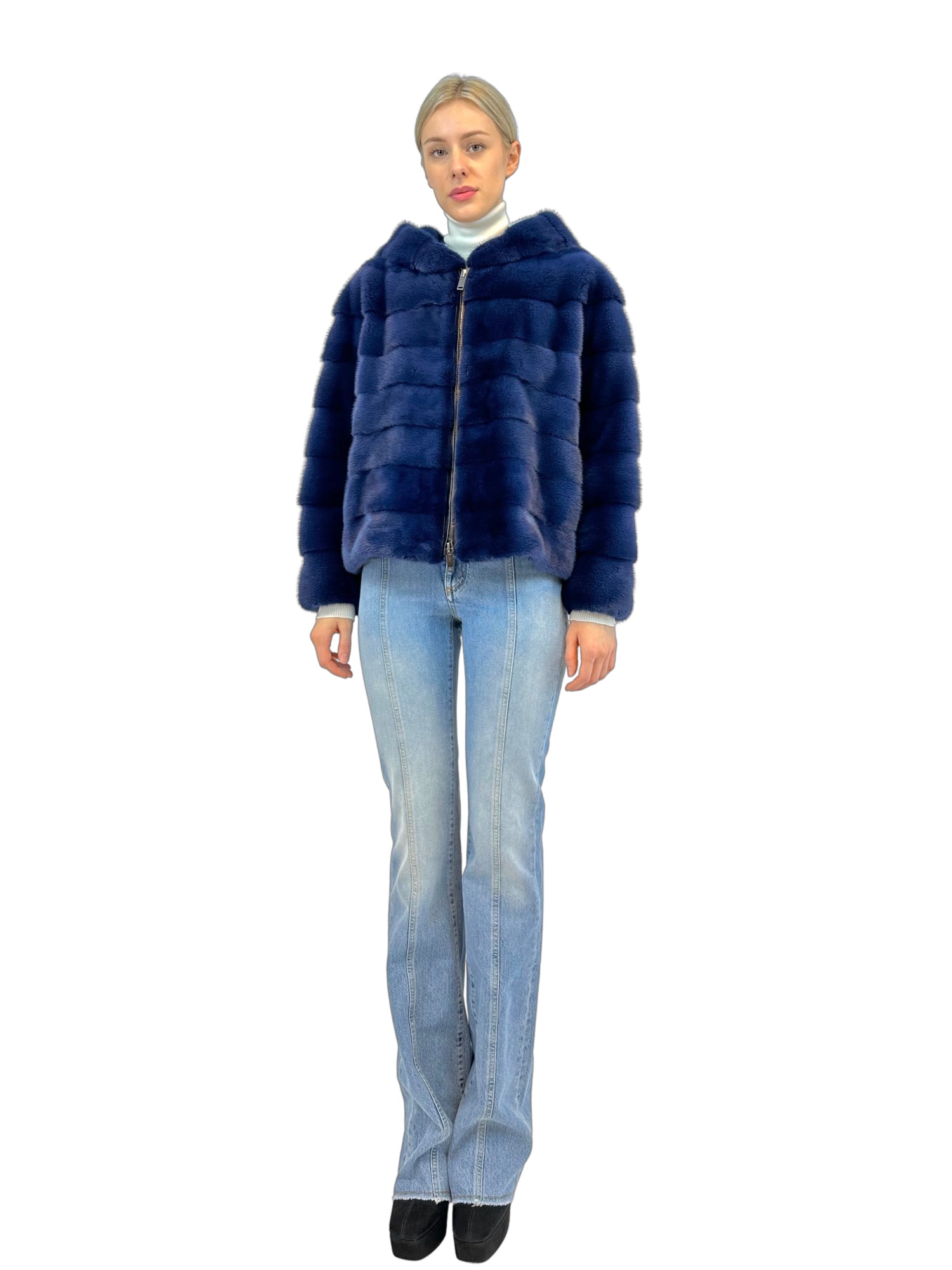 Liska Hooded Fur In Blue