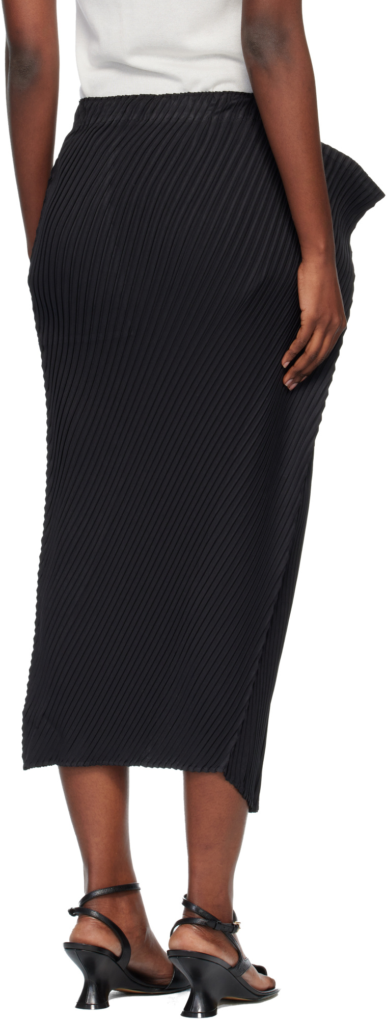 Issey Miyake Paper Bag Pleated Asymmetric Skirt In Black