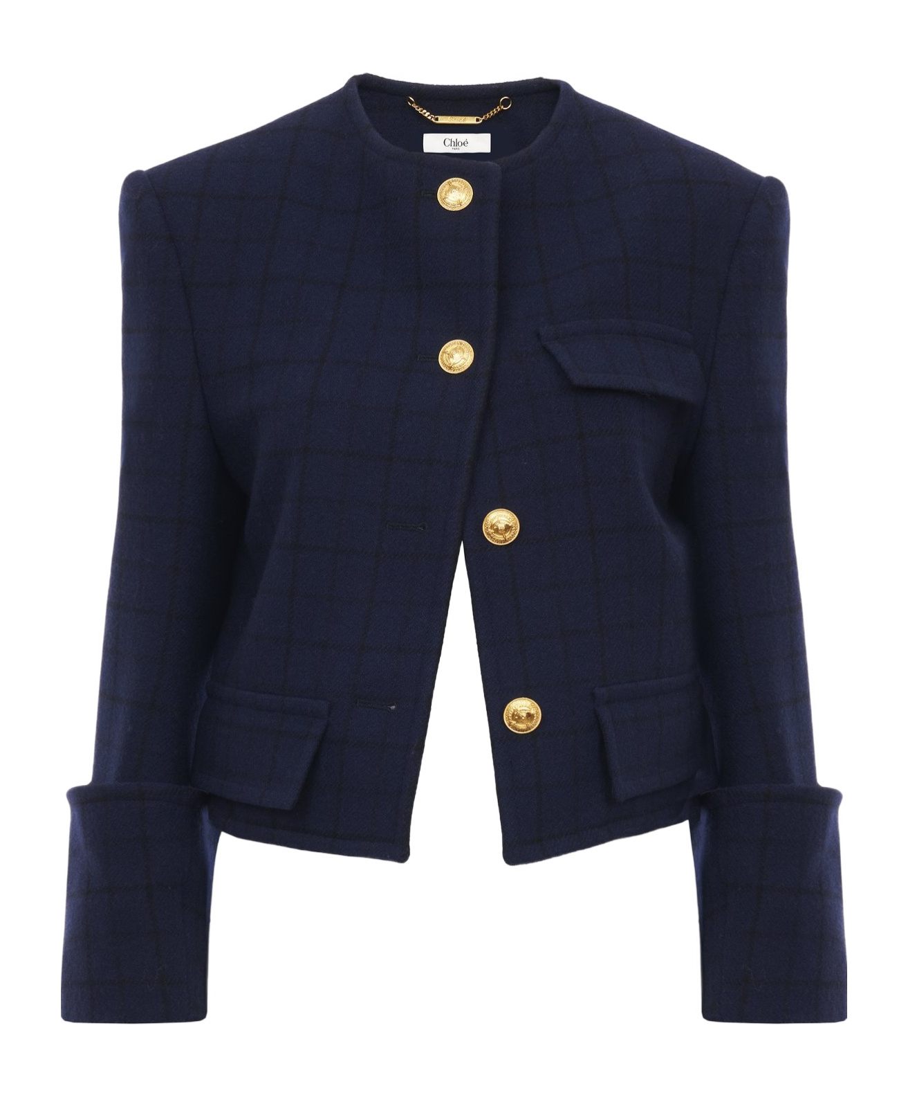Chloé Boxy Collarless Jacket In Wool Check