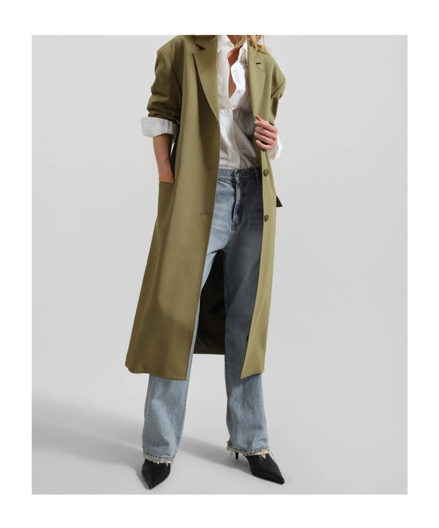 Shop The Frankie Shop Tribeca Long Coat - Khaki