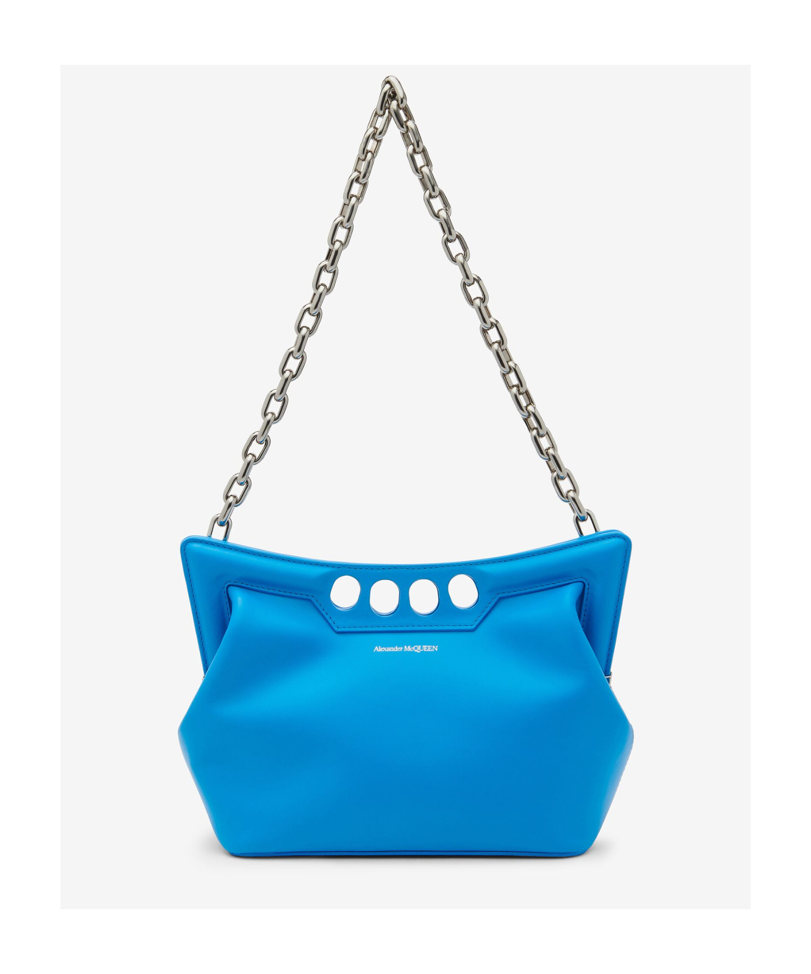 Alexander Mcqueen The Peak Small Curved Shoulder Bag In Blue