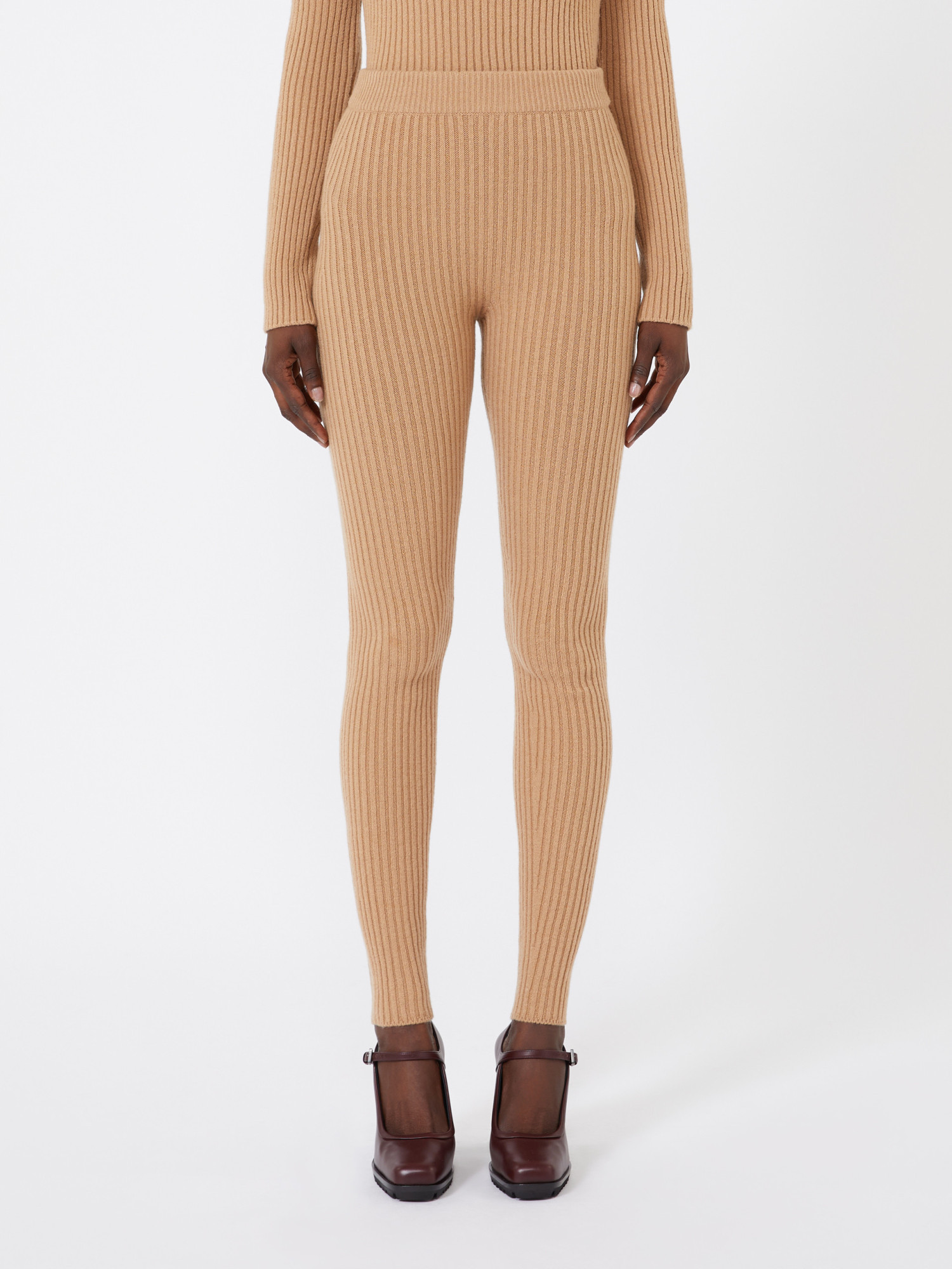 Max Mara Wool And Cashmere Knit Leggings In Brown
