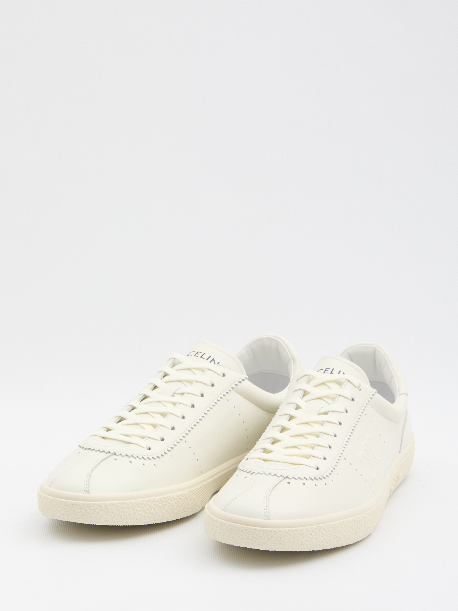 Celine Low Lace-up Sneakers With Triomphe In White