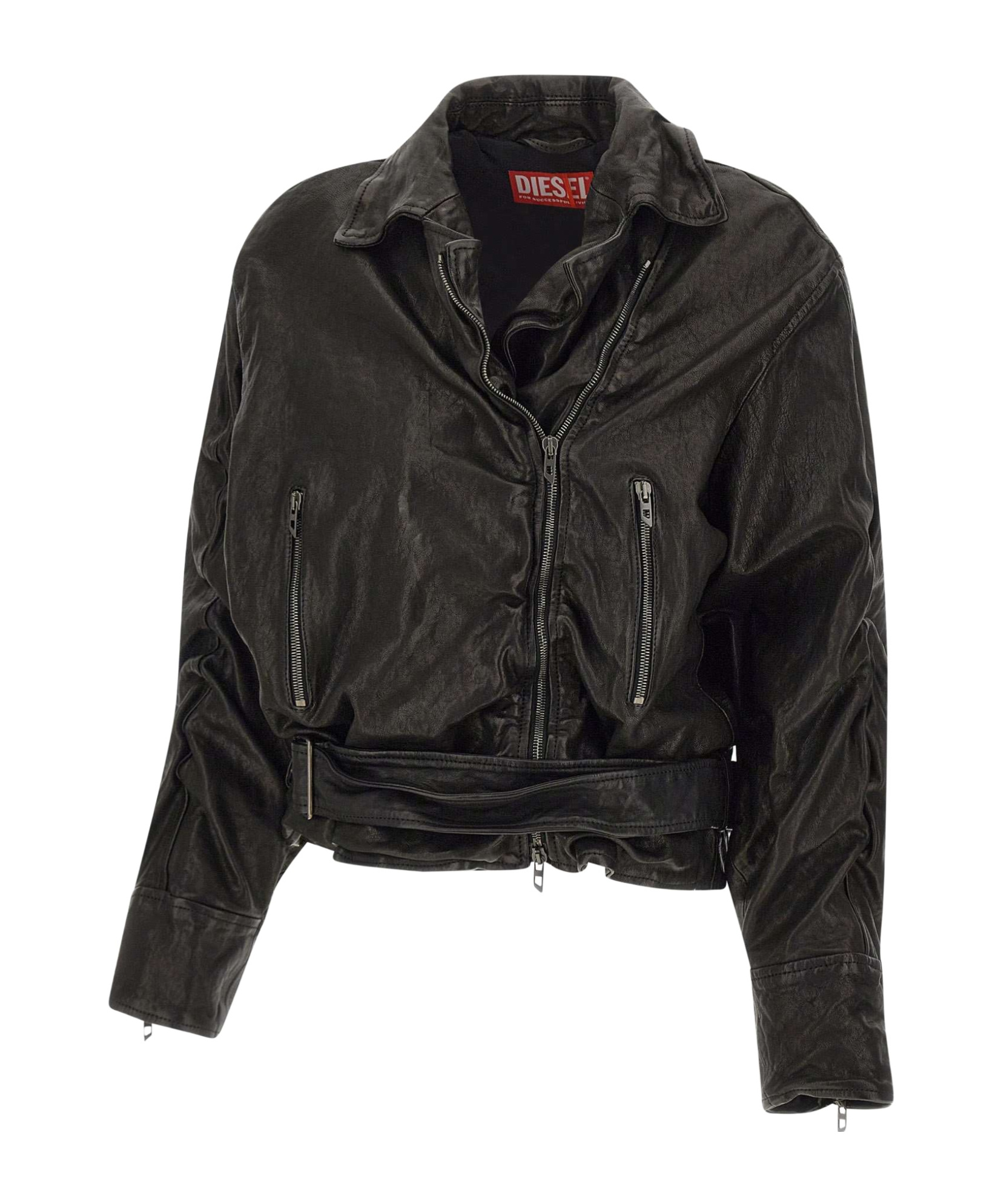 Diesel Zip-up Belted Jacket In Black