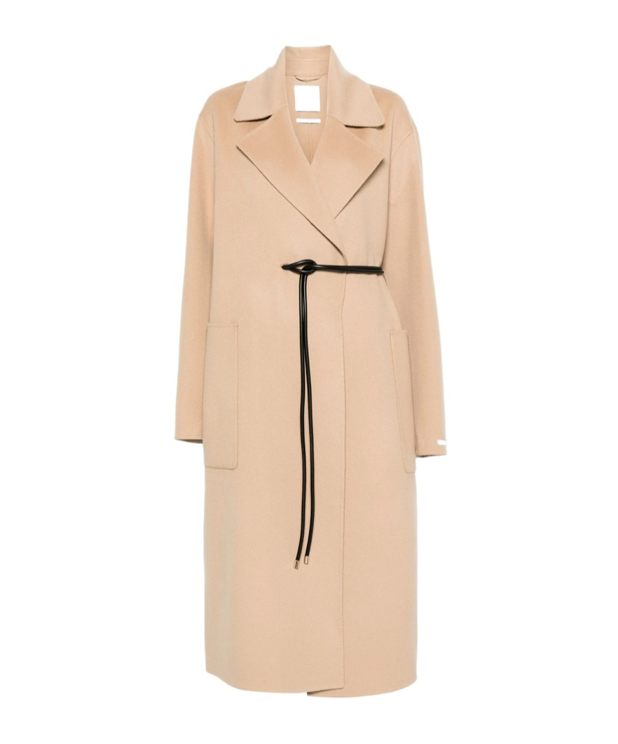 Sportmax Long Length Belted Coat With Notched Lapels In Nude