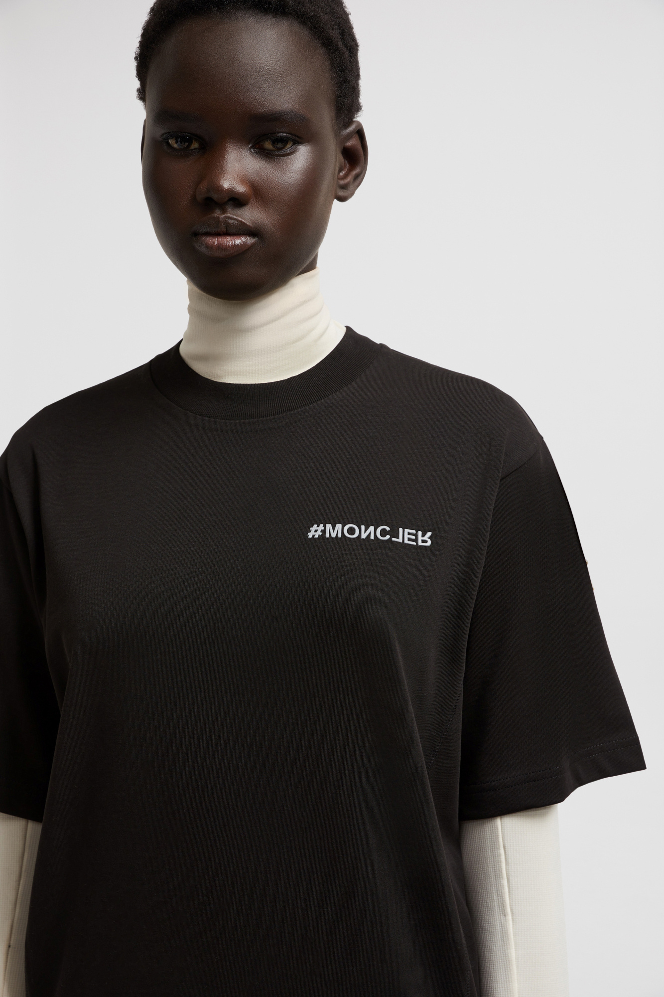 Moncler Branded Crew Neck Cotton Jersey T-shirt In Black