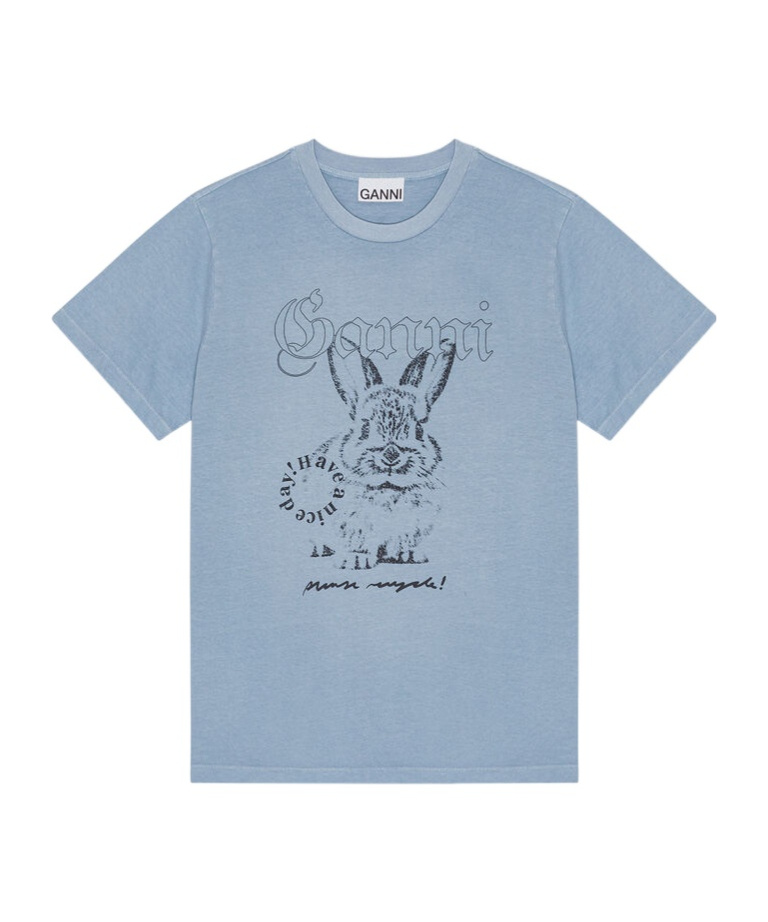 Ganni Future Basic Jersey Bunny Relaxed T-shirt Soft Chambray In Blue