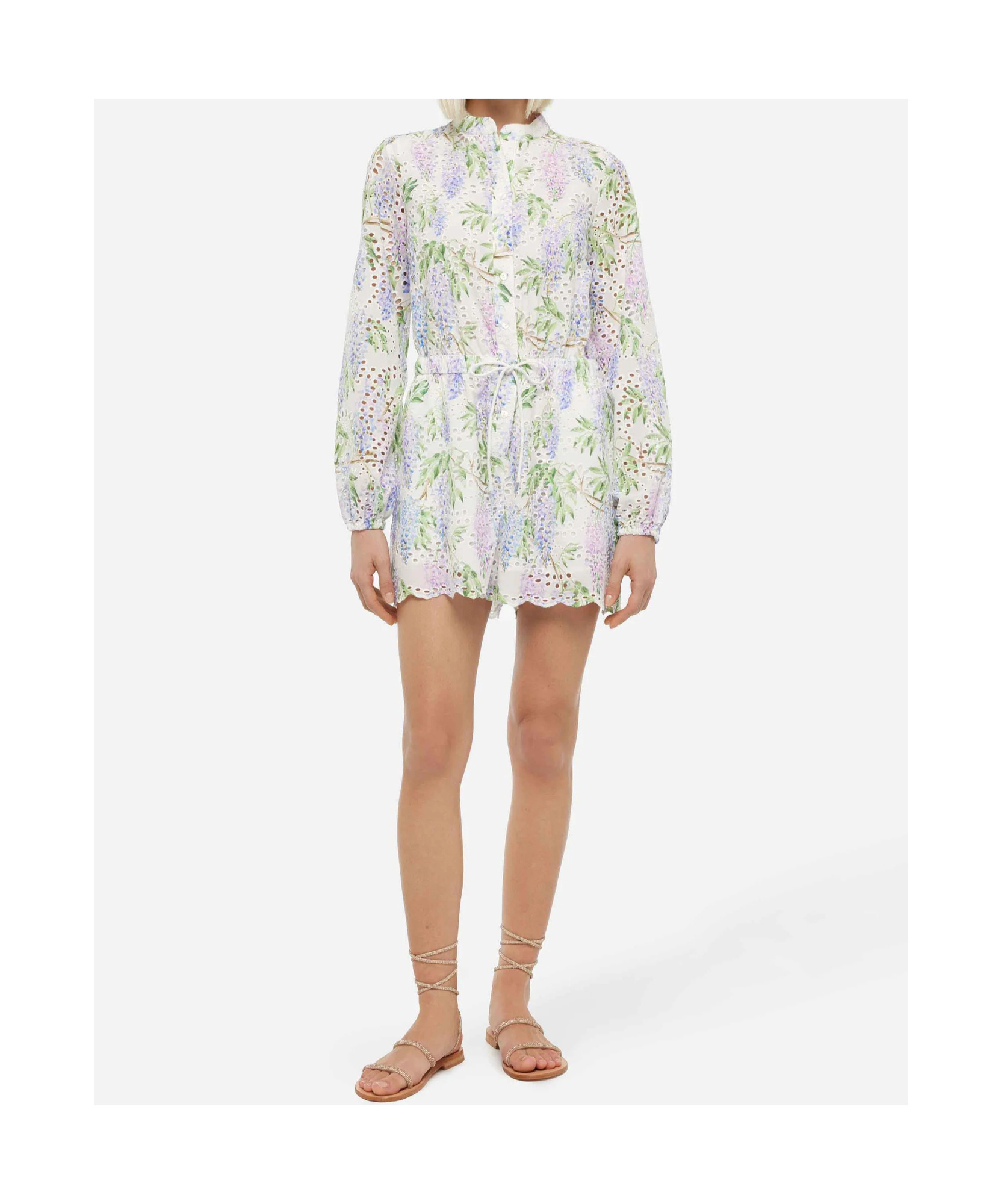 Mc2 Saint Barth Julian Sangallo Lace Cotton Playsuit With Floral Print