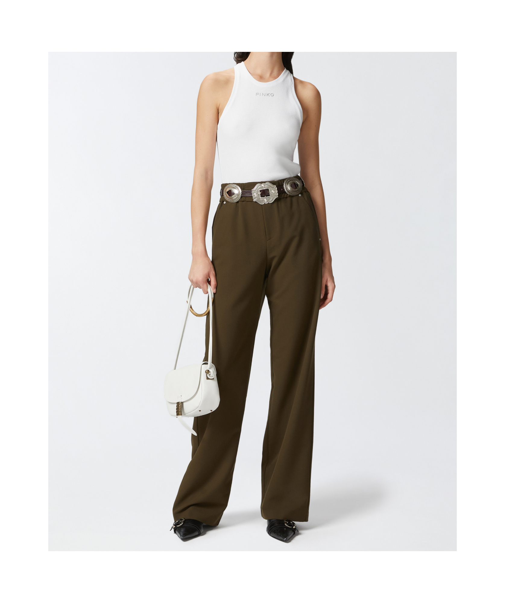 Pinko Ribbed Camisole Top With Logo In White