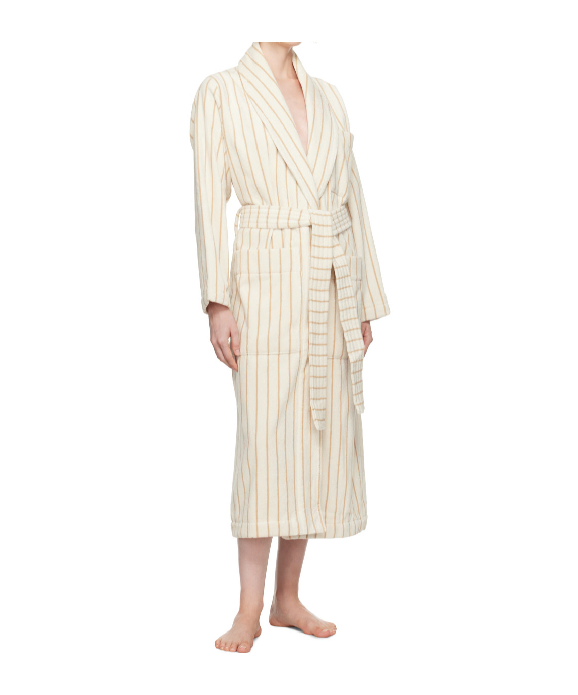 Tekla Striped Long-sleeved Bathrobe In White