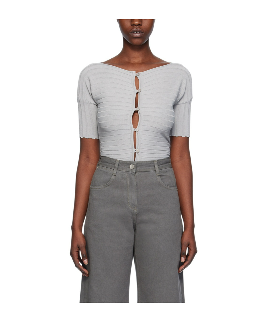 Shop Low Classic Short-sleeved Round-neck Sweater In Gray