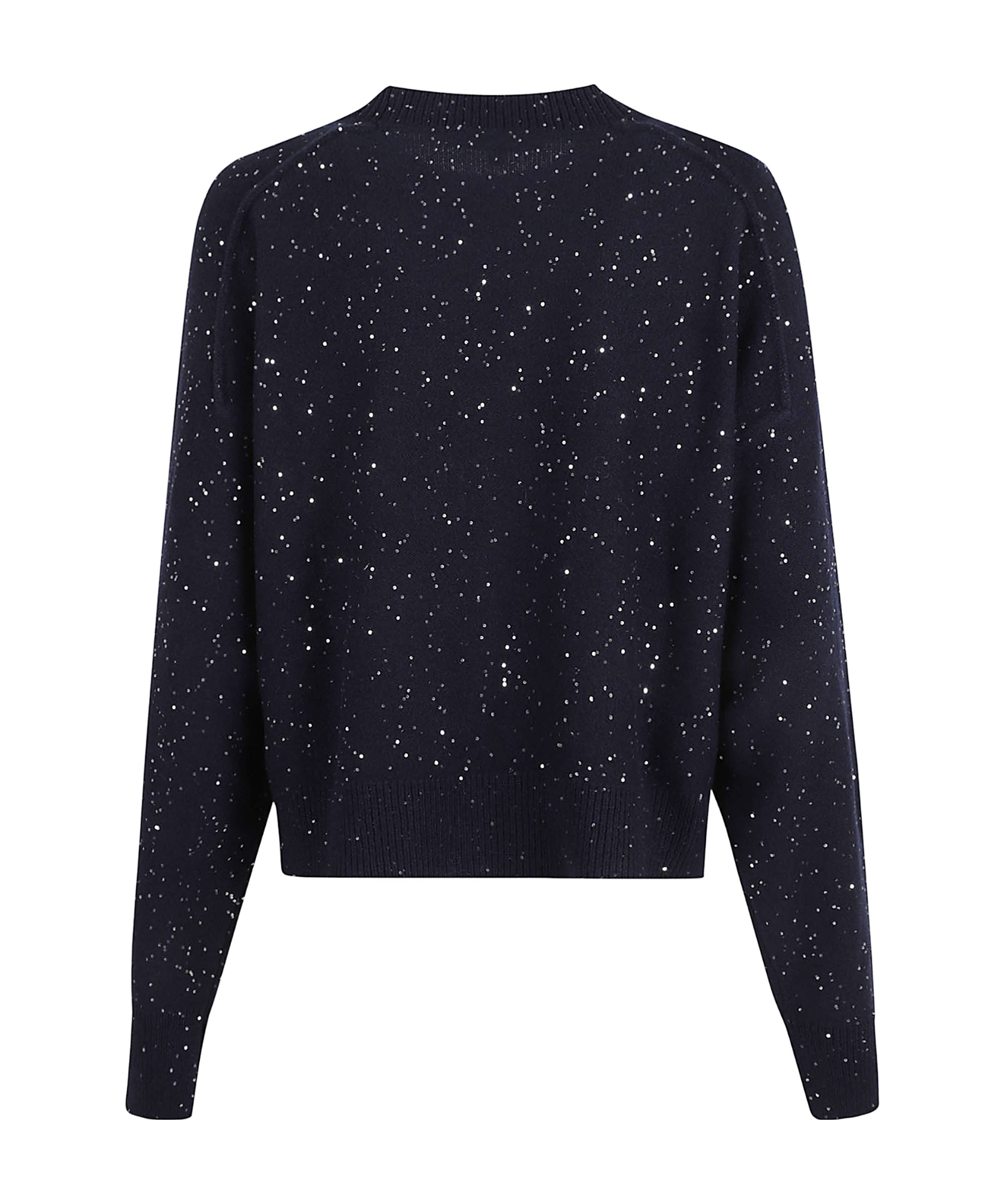 Antonelli Navy Blue Wool Blend Top With Scattered Sequins In Black