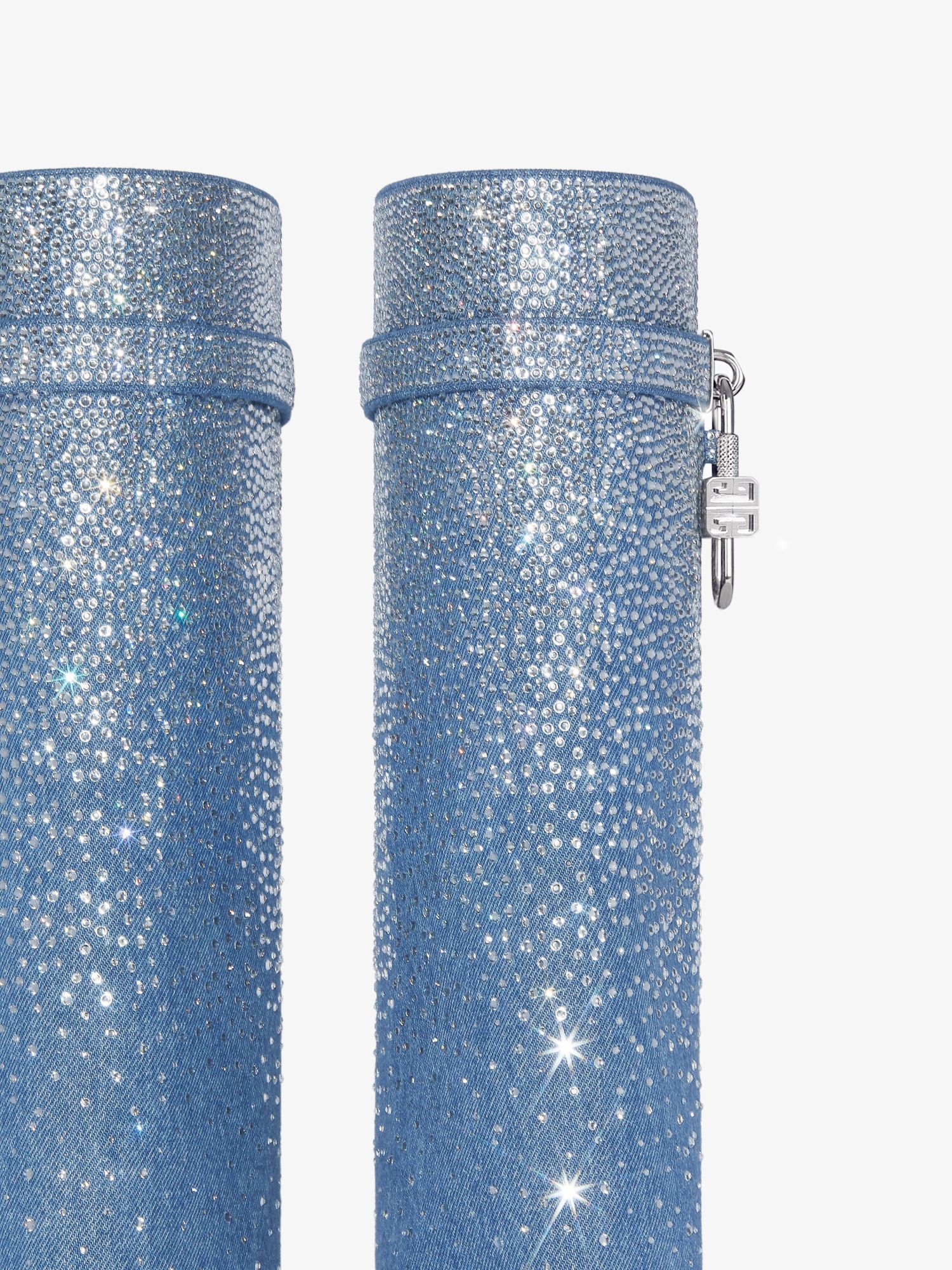 Shop Givenchy Shark Lock Boots In Denim With Strass In Medium Blue