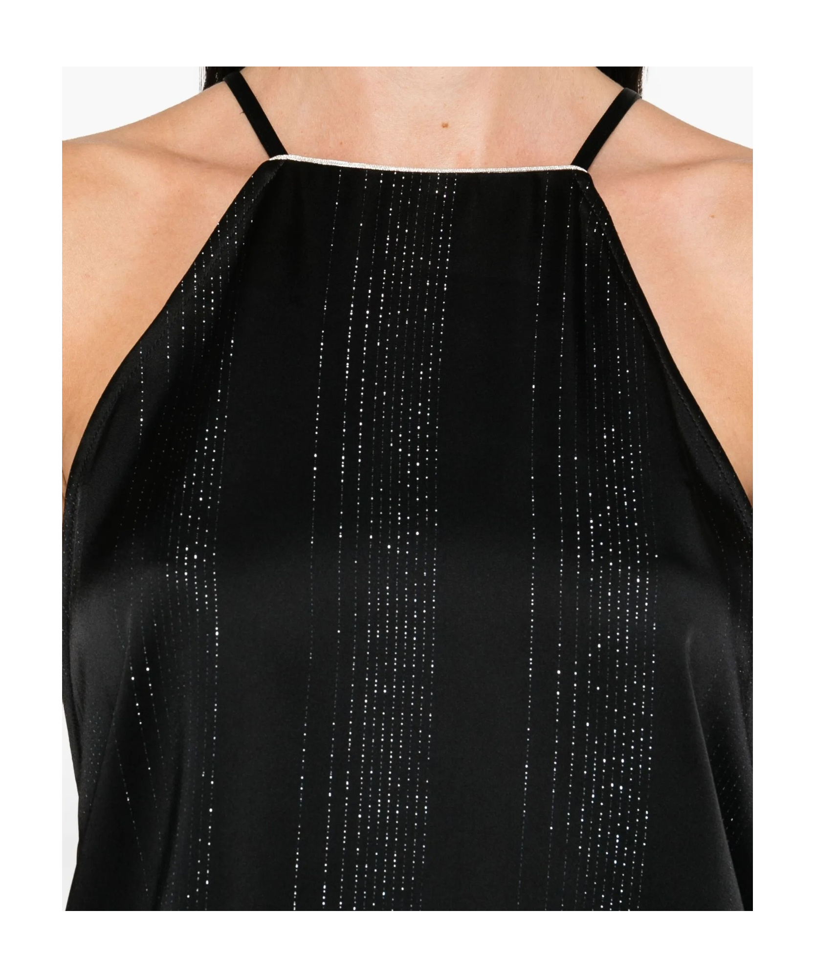 Forte Forte Silver Pinstripe Satin Strap Top In Black