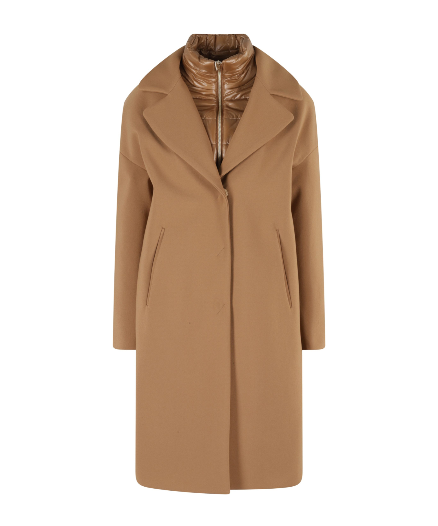 Herno Padded-collar Single-breasted Long Sleeved Coat In Brown