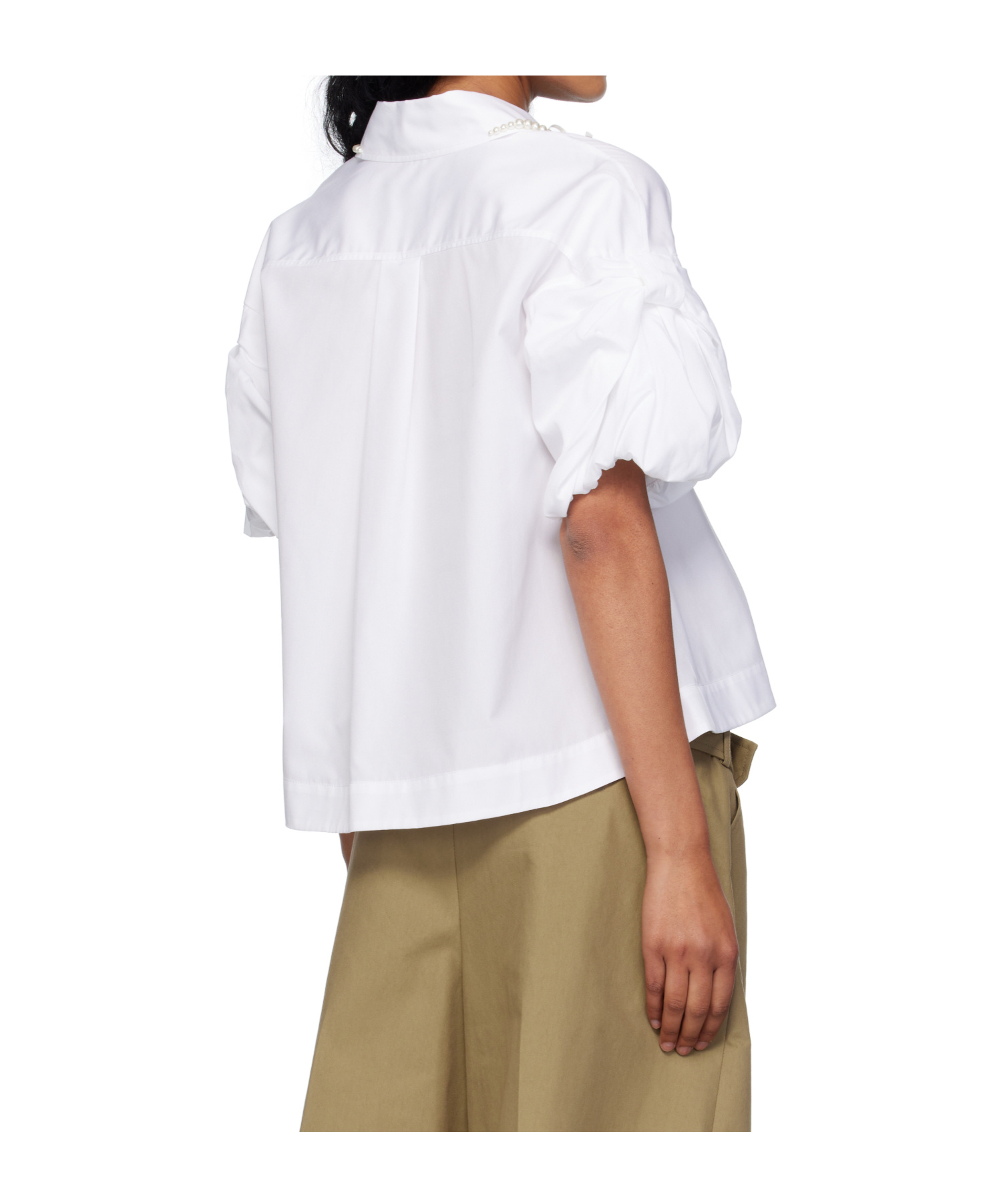 Simone Rocha Cropped Puff Bow Sleeve Shirt In White