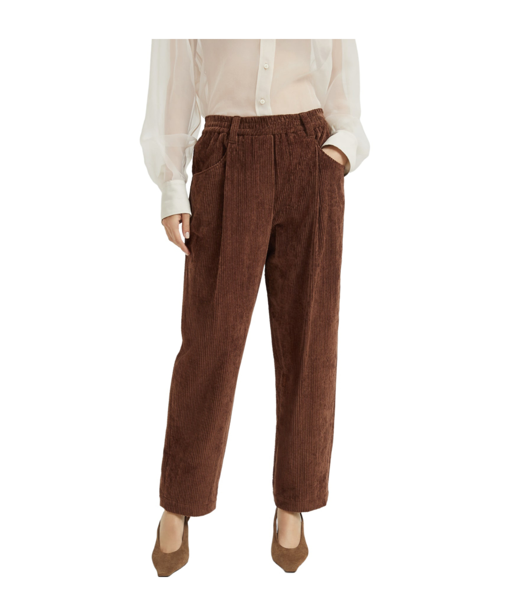 Brunello Cucinelli Soft Corduroy Pleated Straight-leg Ankle Pants In Brown