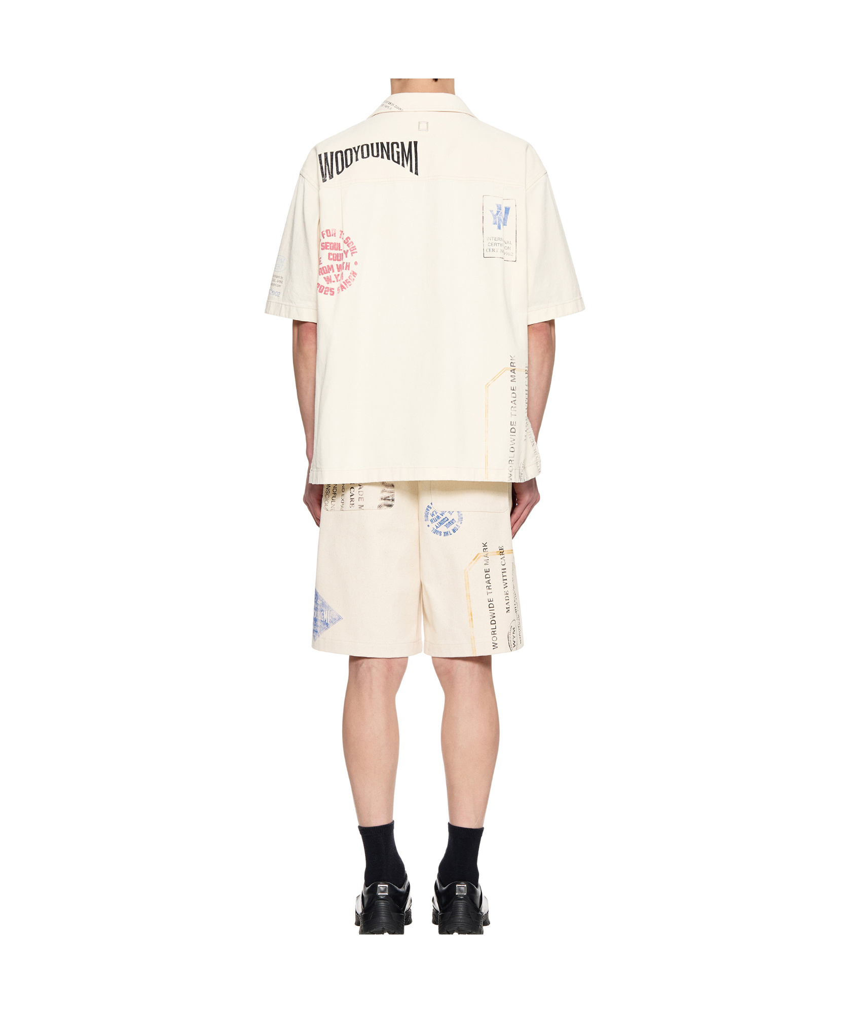 Wooyoungmi Beige Bowling Shirt With Cubab Collar And All-over Prints In Cotton Man In Beige