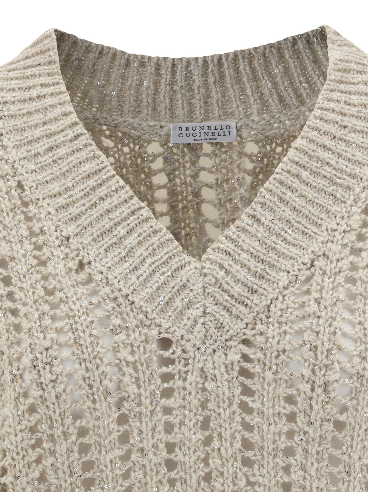 Brunello Cucinelli Oversized Cable-knit Sweater With V-neckline In Nude