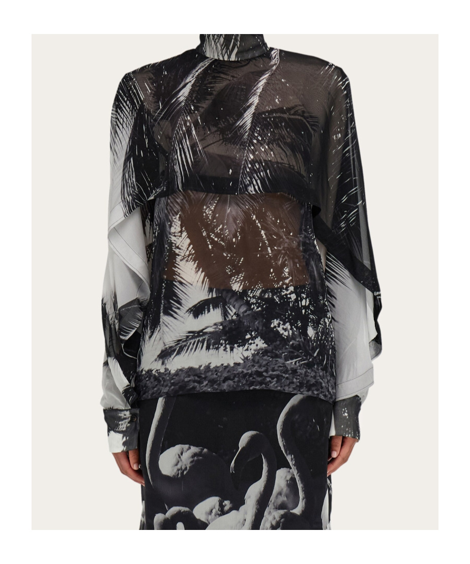 Ferragamo Georgette Shirt With Trinidad Print In Multi