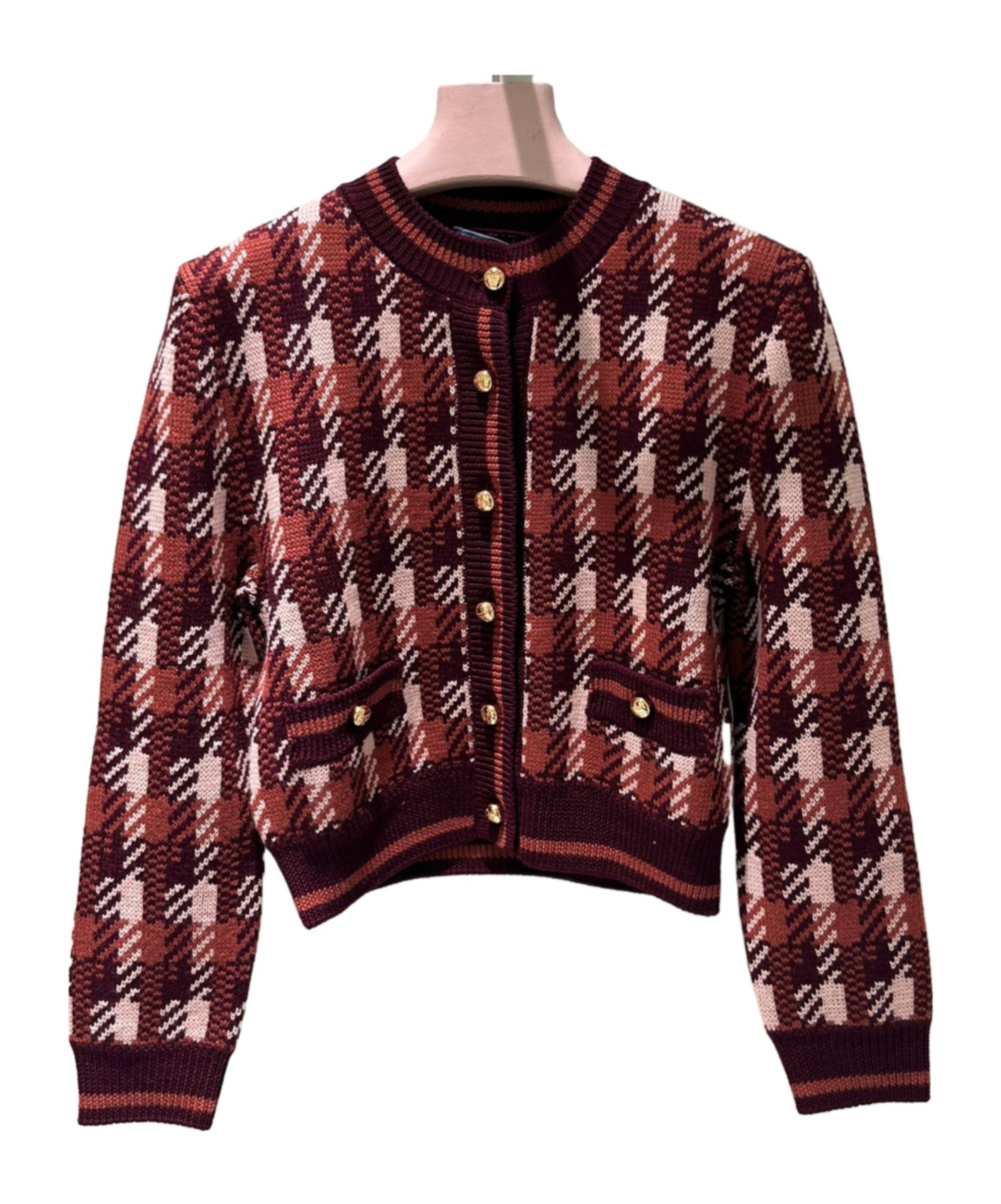 Prada Patterned Wool Cardigan In Brown