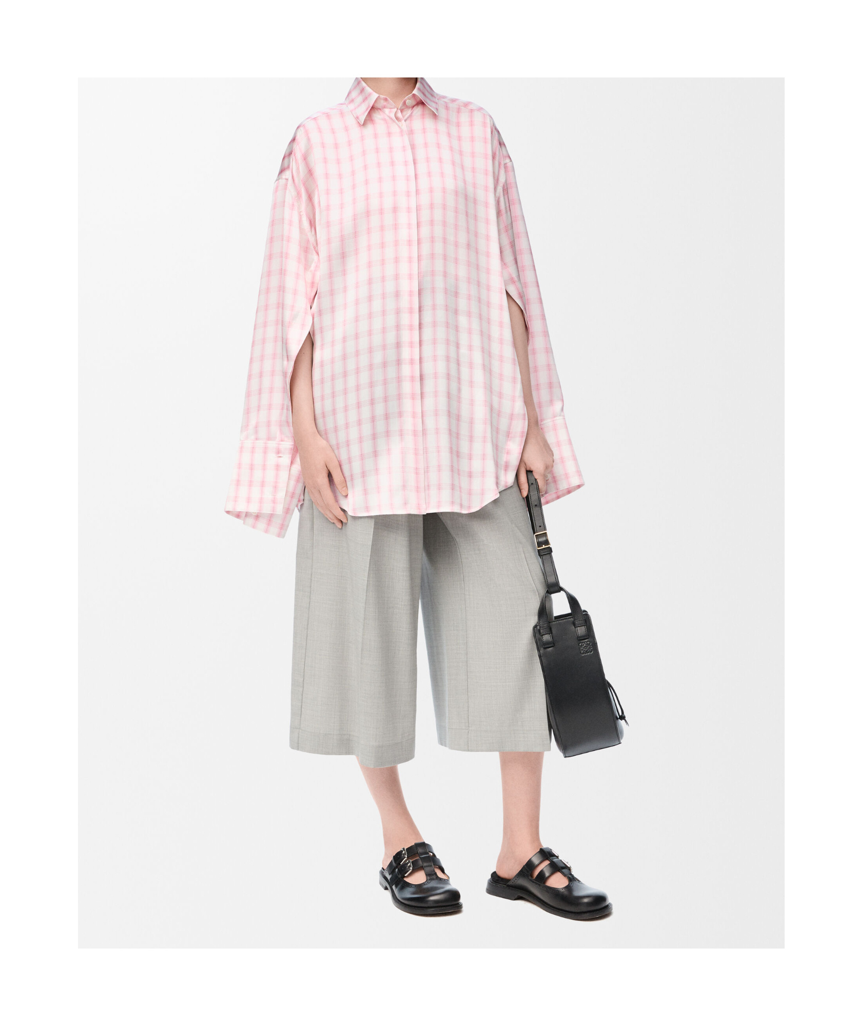 Loewe Plaid Button Down Oversized Blouse In Pink