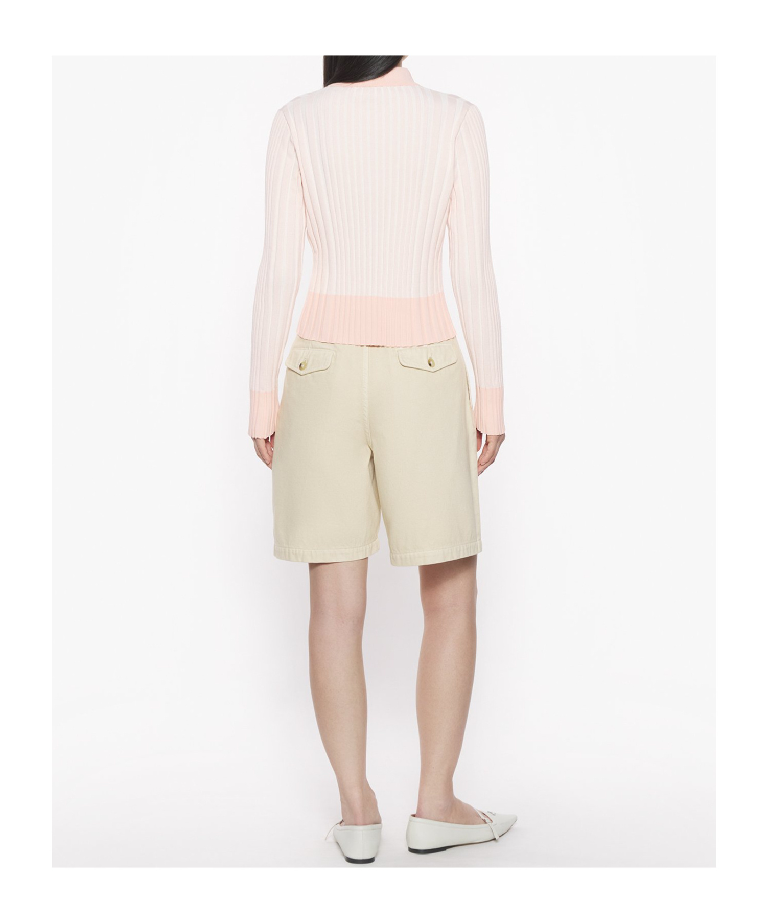 Shop Maison Kitsuné Baby Fox Patch Pleated Ribbed Cardigan In Porcelain Pink