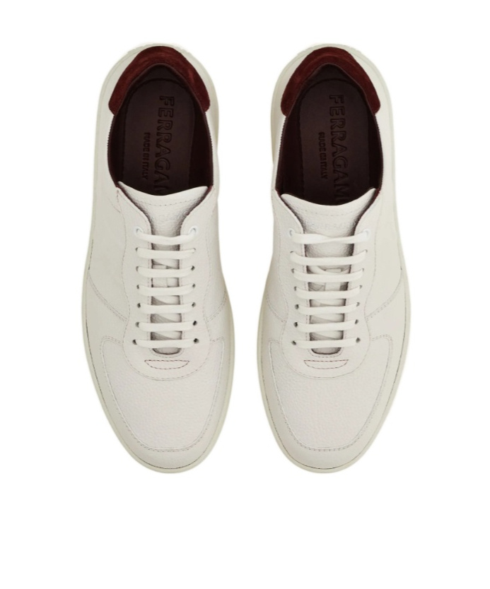 Ferragamo Men White Leather Adam Low-top Sneakers In White