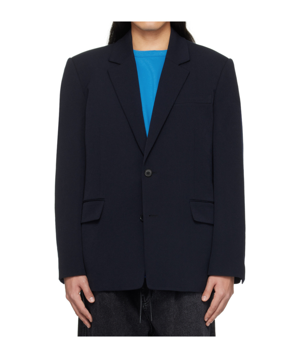Juunj Flat Lapel Button-down Suit Coat In Black